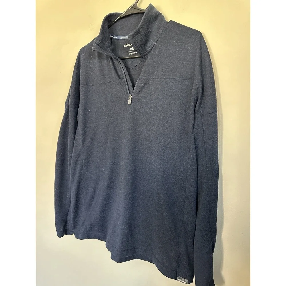 Eddie Bauer MEDIUM Mens 1/4 Zip Pullover Fleece Heather Navy Blue Outdoor Layers